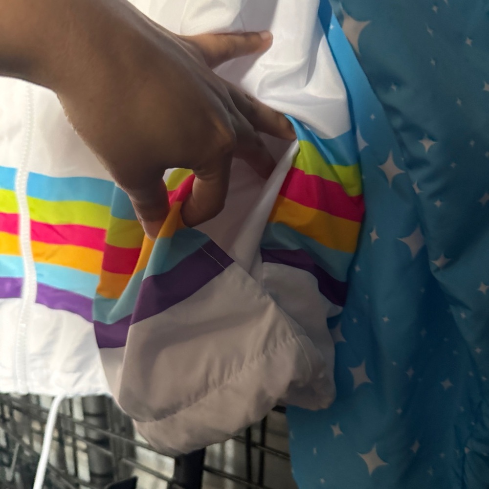 disney Windbreaker jacket 2x white hooded jacket rainbow fantasyland A7 - Picture 4 of 5